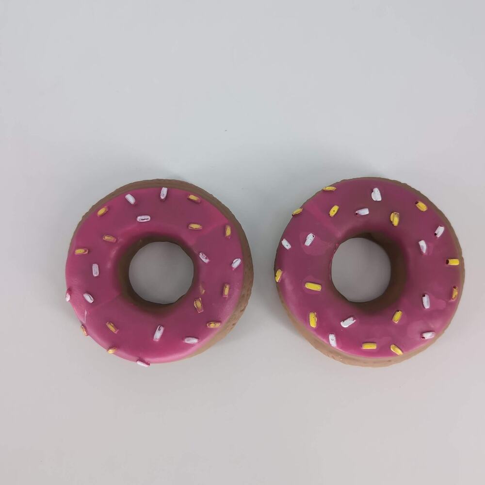 Two Pink Sprinkled Donuts Puppy Dog Toys - One Squeaks One Doesnt - GUC